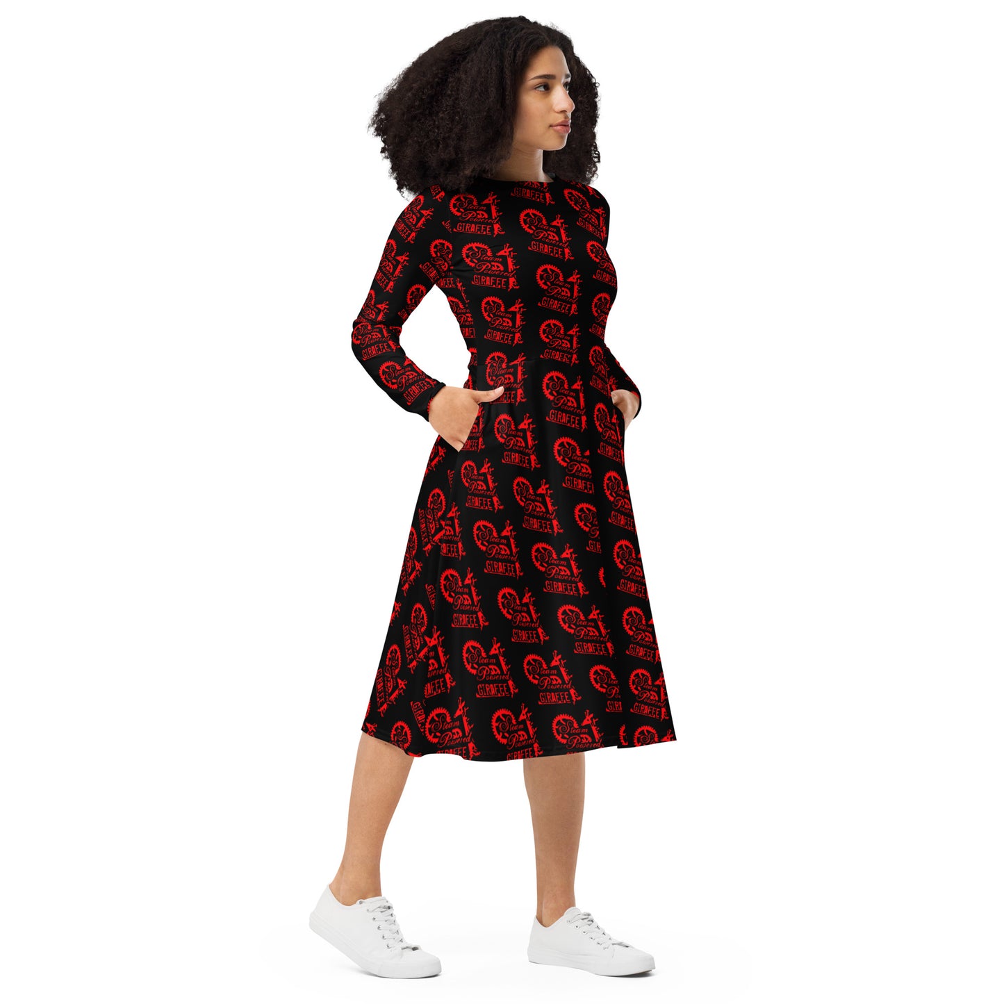 Black with Red SPG Logo Long Sleeve Dress