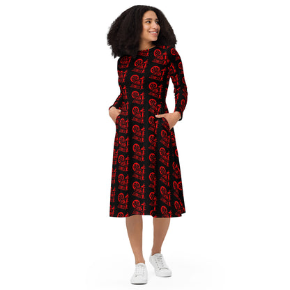 Black with Red SPG Logo Long Sleeve Dress