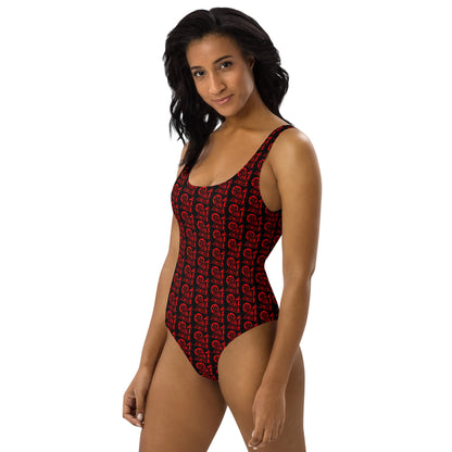 Black with Red SPG Logo One-Piece Swimsuit