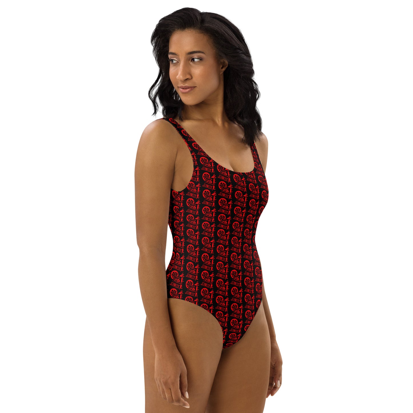 Black with Red SPG Logo One-Piece Swimsuit